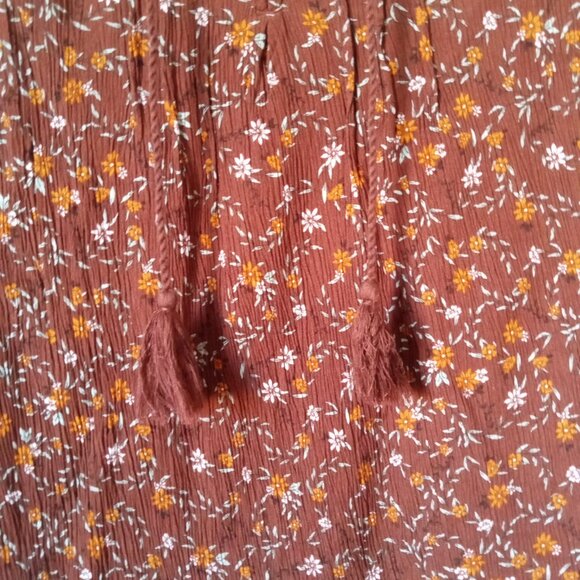 Sonoma Brown Fall V Neck Boho Top with Tassel Strings - Picture 3 of 6